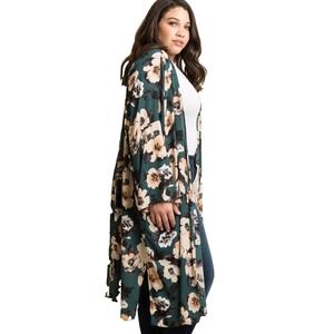 Pink Blush Floral Kimono Cardigan Duster Green Beige Black Cream Large